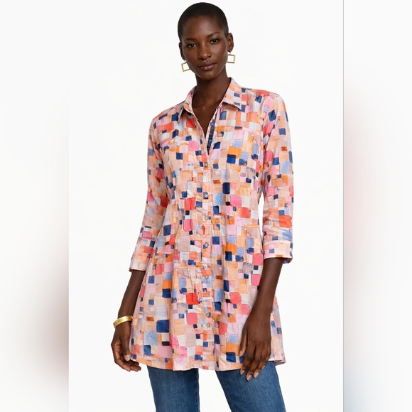 NIC+ZOE Tops - Nic+Zoe 100% cotton Abstract Print Button Front colorful Tunic Top Medium